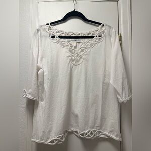 Gretchen Scott White 100% Cotton Rope Trim Blouse Boho Blouse Size Medium